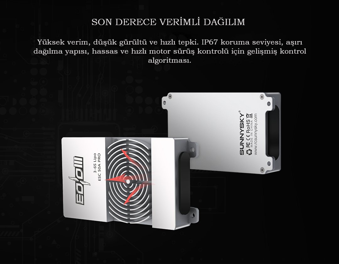 Eolo 50A Pro ESC (3S-6S), Drone Pervanesi (Düz), Drone Yedek Parça, Drone Malzemeleri, Sunnysky, Eola, esc,