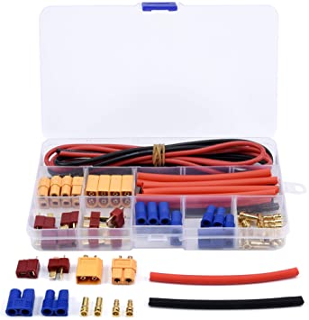 XT60 /EC3 / EC5 / Deans T-PLUG /3.5mm Banana Plug Erkek Dişi Adaptör Konnektörler, RC Lipo Pil için Isıyla Daralan Makaronlu Elektronik Hız Kontrolü için Konnektör Seti
