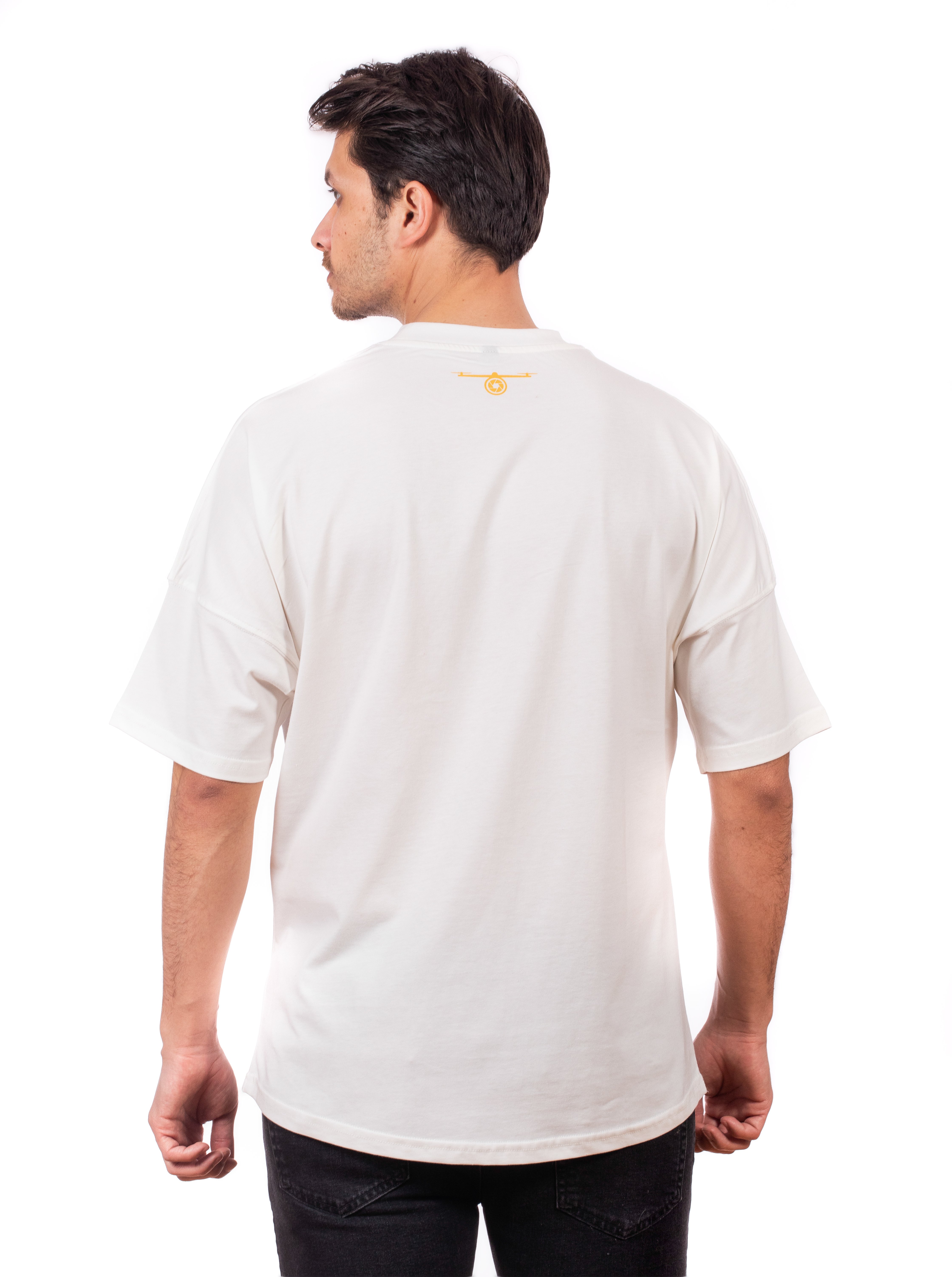 Ekru-Oversize Unisex Tişört-Drone Pilot Baskılı