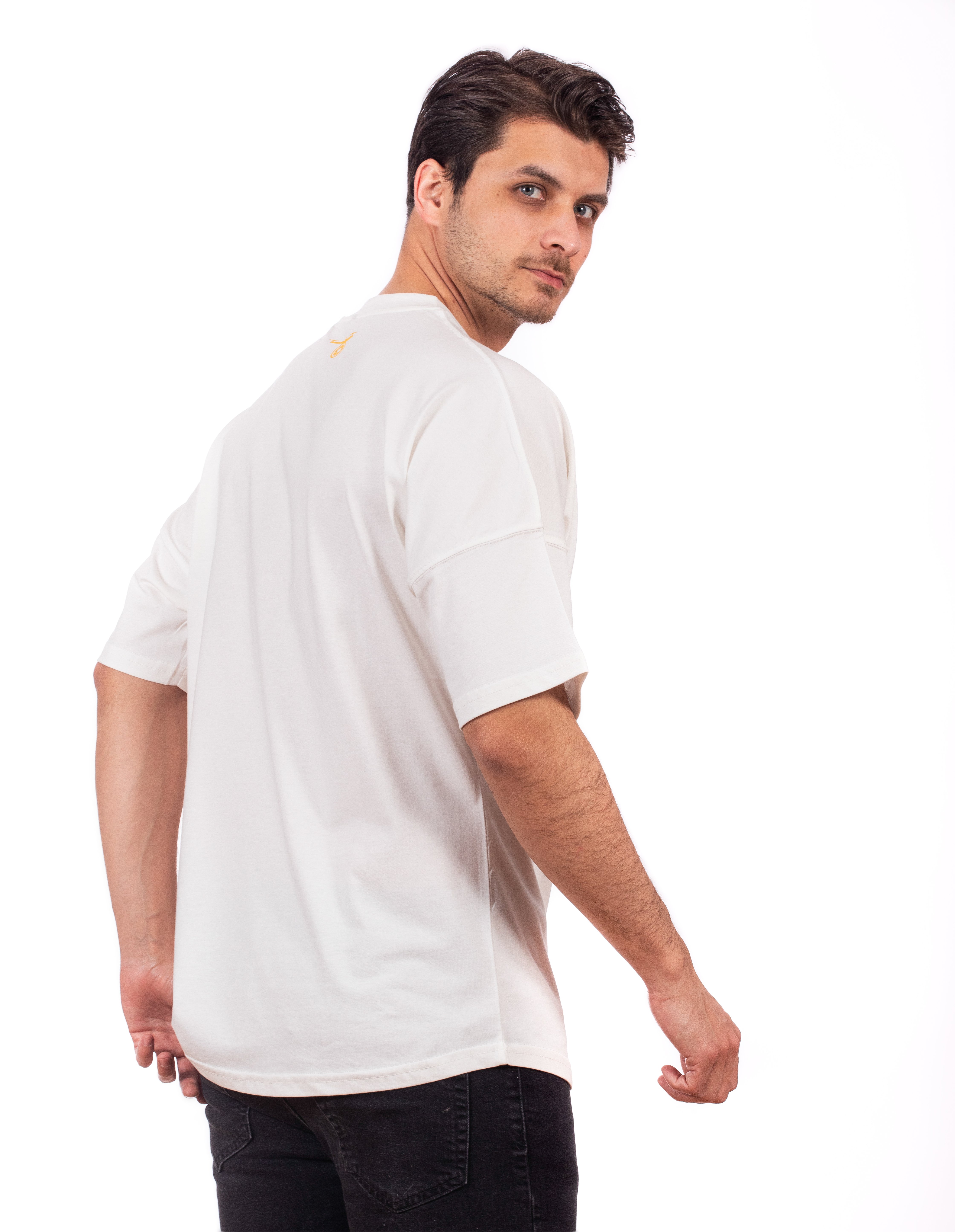 Ekru-Oversize Unisex Tişört-Drone Pilot Baskılı