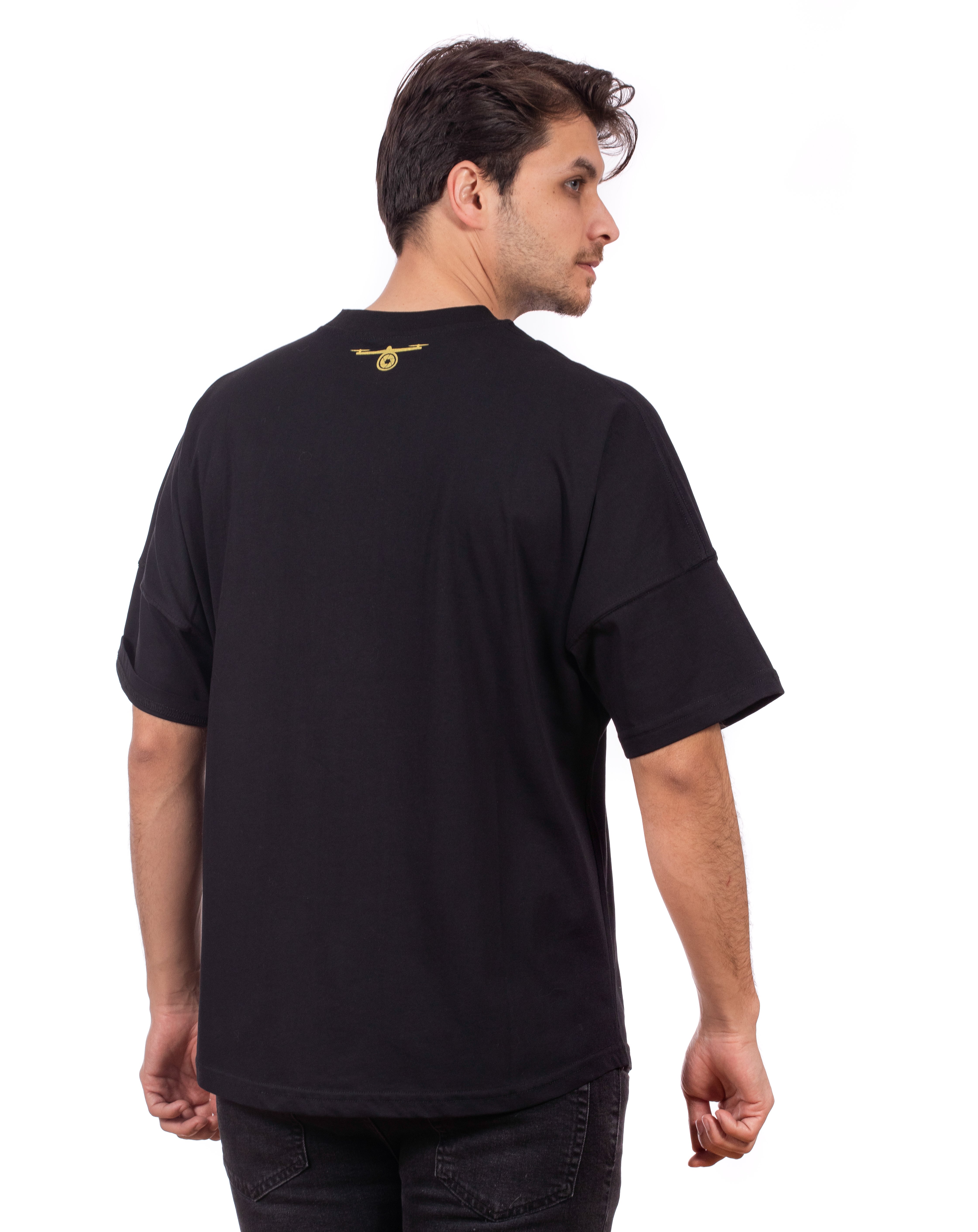 Siyah-Oversize Unisex Tişört-Drone Pilot Baskılı