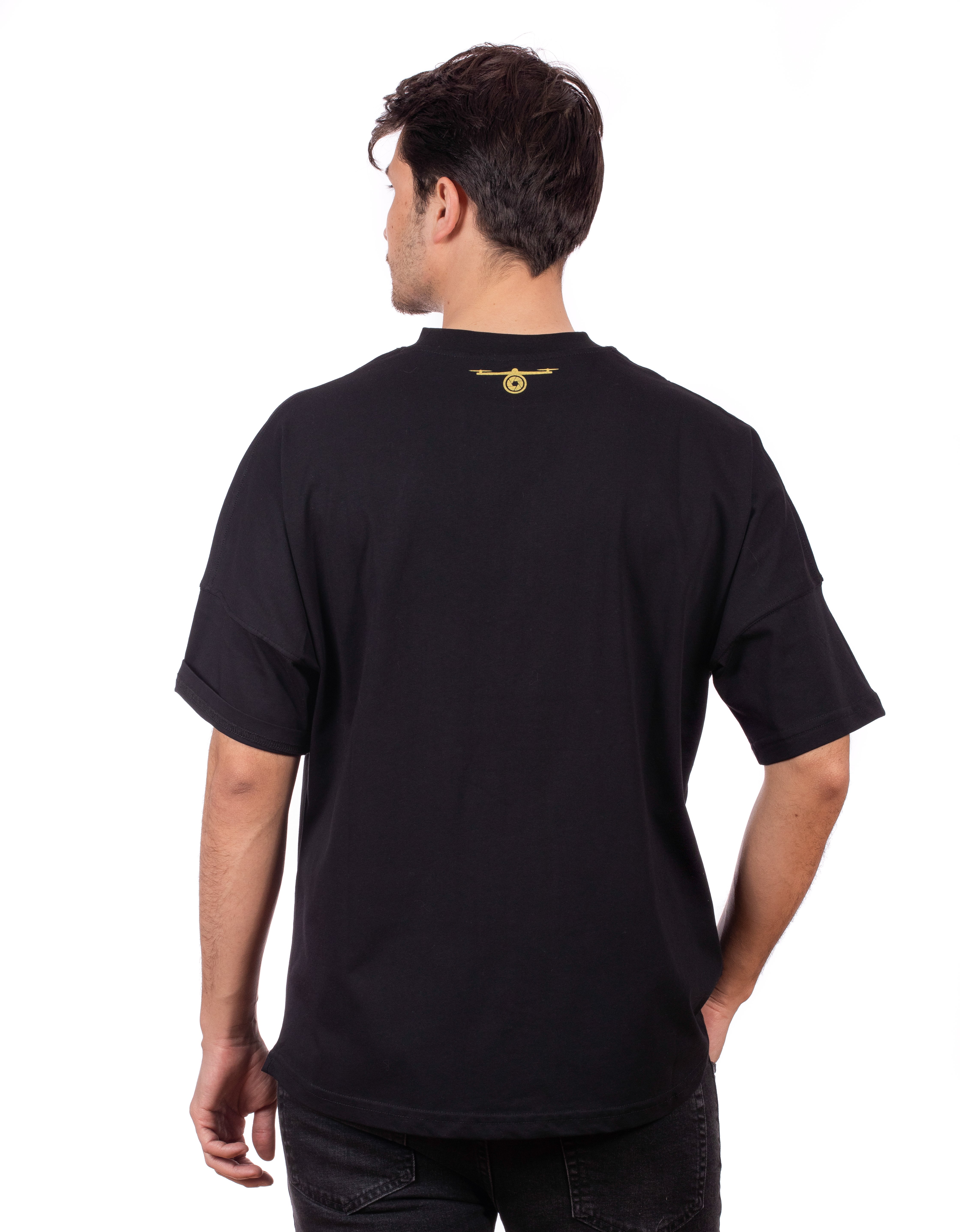 Siyah-Oversize Unisex Tişört-Drone Pilot Baskılı